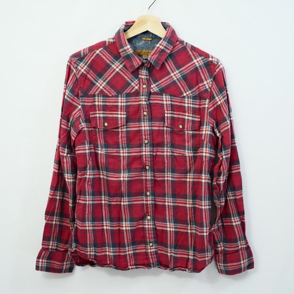 Jachs Girlfriend Bea Plaid Western Snap Button Up Shirt, Red, Women S
